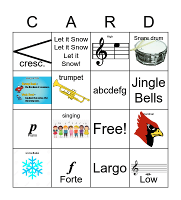 Kindergarten Music Bingo Card