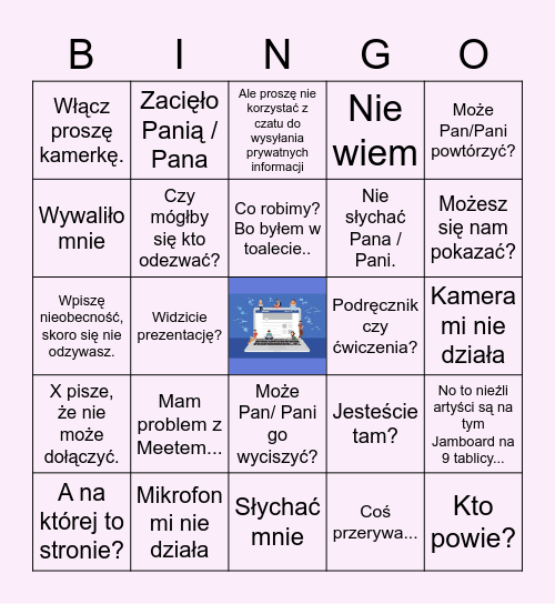 Tymczasem na zdalnych - zagraj w bingo! Bingo Card