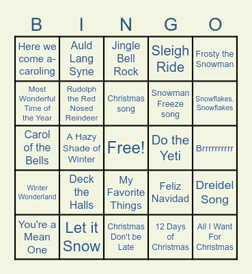 Winter Songsv1 Bingo Card