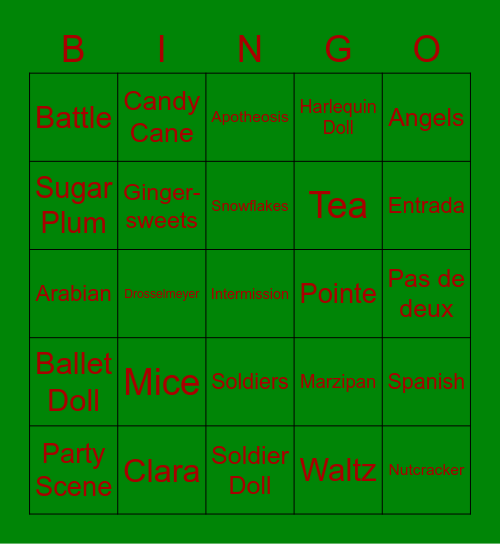 Nutcracker Bingo Card