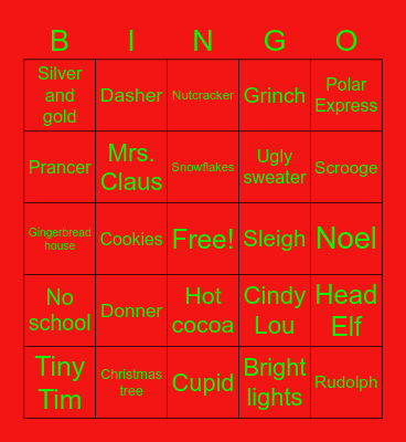 Holiday Bingo Card