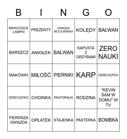 ŚWIĄTECZNE BINGO Card