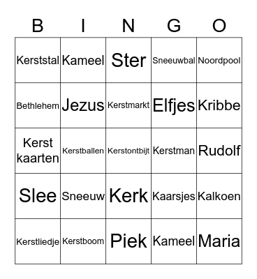 Kerst Bingo Card