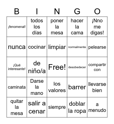 Page 113 Vocabulary Bingo Card