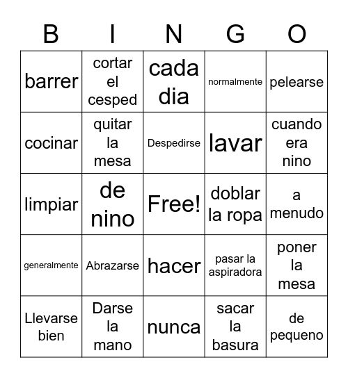 Spanish Game Bingo Card