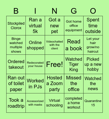 Quarantine Bingo! Bingo Card