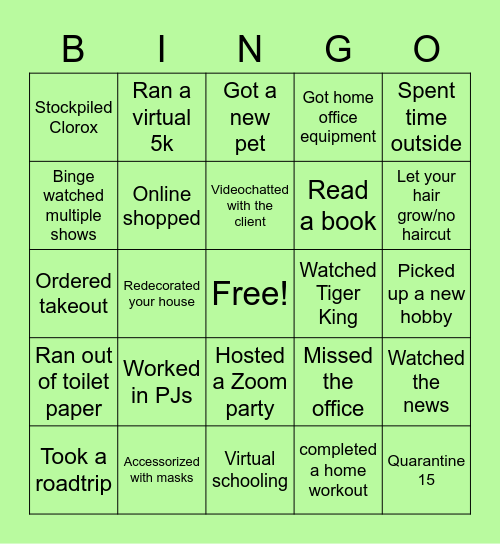 Quarantine Bingo! Bingo Card