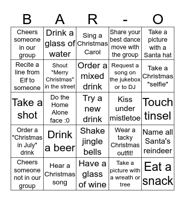 Ugly Sweater Christmas Crawl Bingo Card