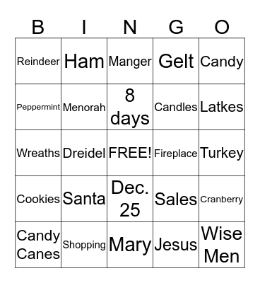 CHRISTMAS CHANUKAH BINGO Card