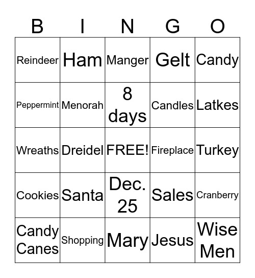 CHRISTMAS CHANUKAH BINGO Card