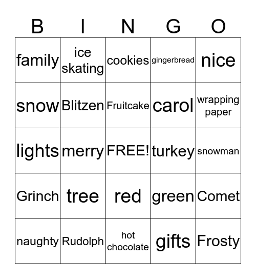 Holiday Bingo Card