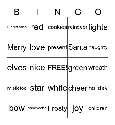 Holiday Bingo Card