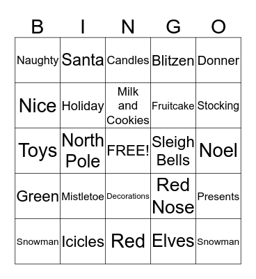 Holiday Bingo Card