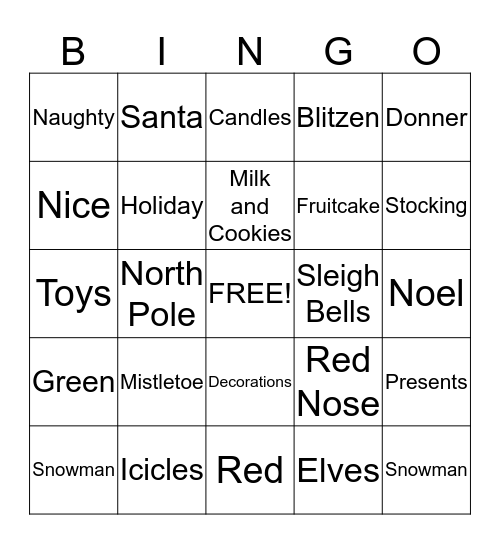 Holiday Bingo Card
