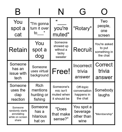 Rotary Zoom Bingo Card