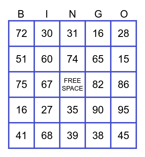NUMBERS 1-100 Bingo Card