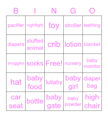 Baby Shower Bingo Card