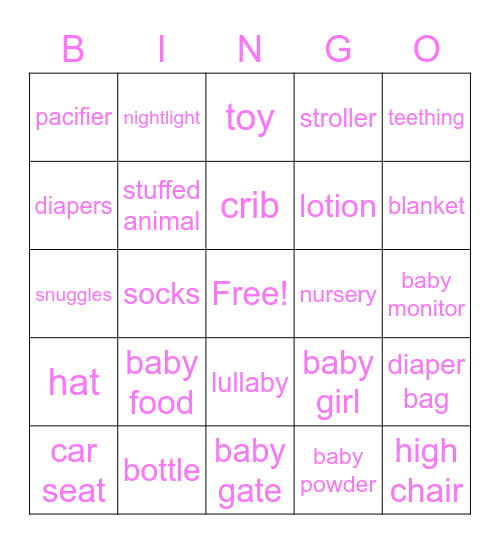 Baby Shower Bingo Card