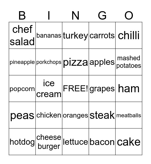 Food  Bingo Card