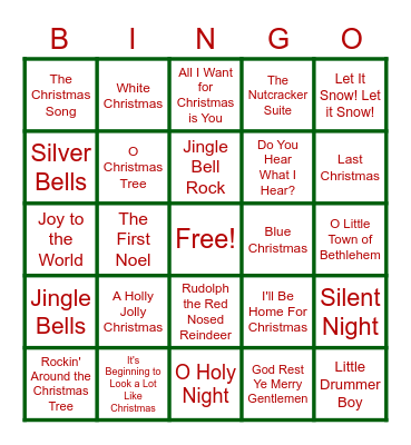 Christmas Song Bingo Card