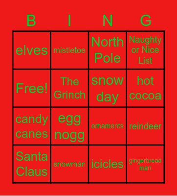 Holiday Bingo Card