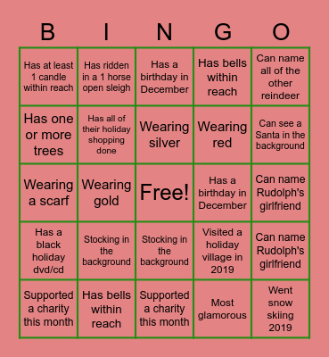Cousin Holiday Bingo Card
