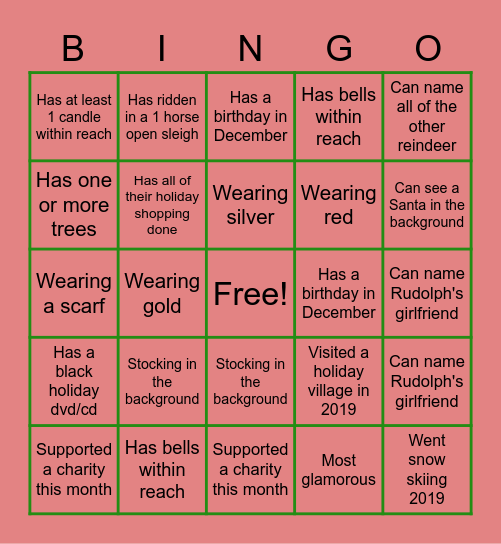 Cousin Holiday Bingo Card