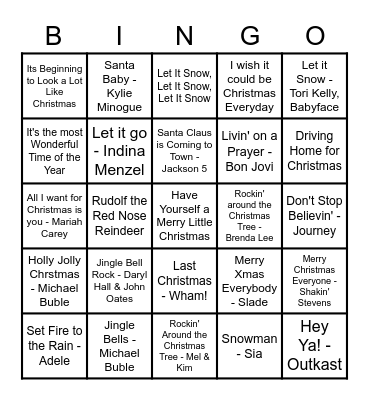 Christmas(ish) Song Bingo! Bingo Card