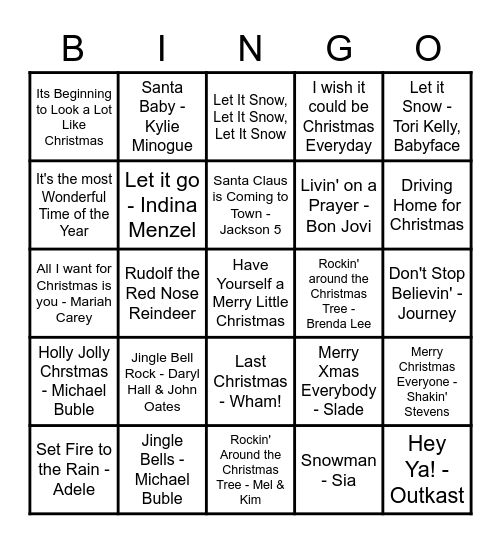 Christmas(ish) Song Bingo! Bingo Card