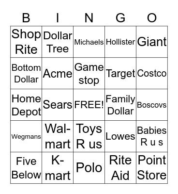 Stores Bingo Card