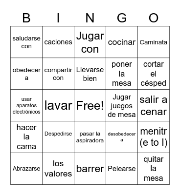 Spanish Bingo Game Bingo Card