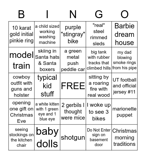 Christmas Memories Bingo Card