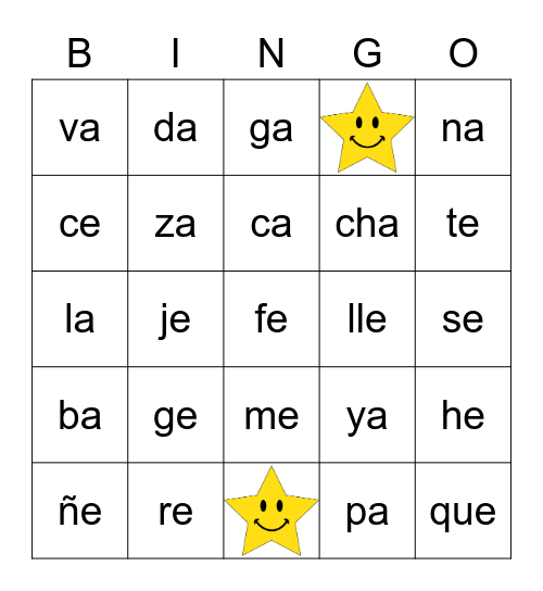 Sílabas con E y A Bingo Card