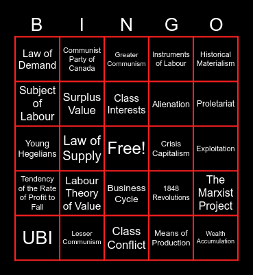 Marxism Bingo   (Some of these are tricks!) Bingo Card