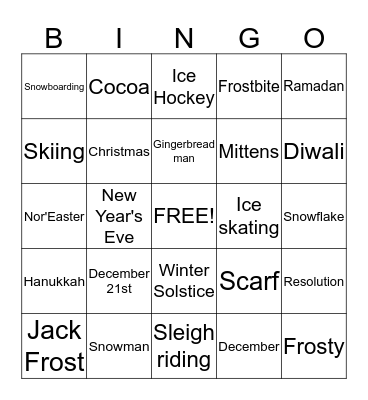 Winter Wonderland Bingo Card