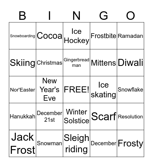 Winter Wonderland Bingo Card