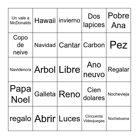 Spanish Bingo Card