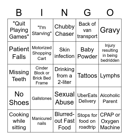 My 600-lb Life Bingo Card