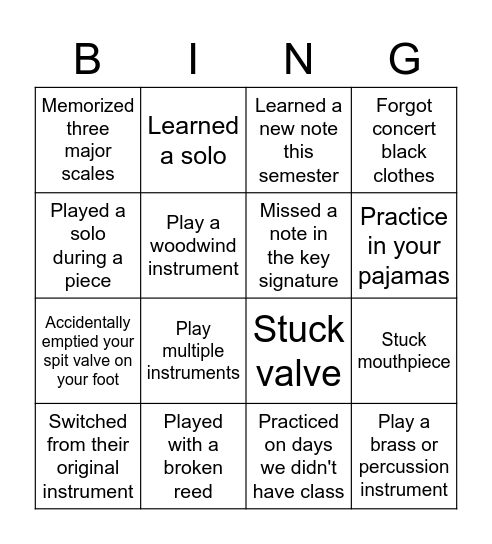 Band Bingo! Bingo Card