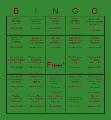 Manor House Christmas Bingo Card