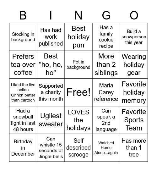 MPO Holiday Bingo Card