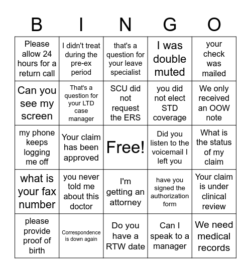 Untitled Bingo Card