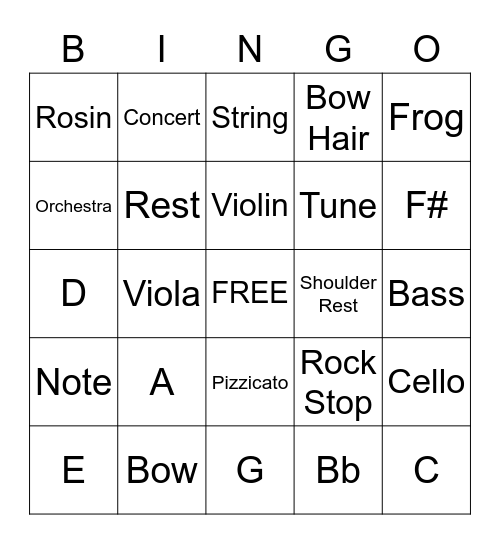 SMS Orchestra Bingo Card