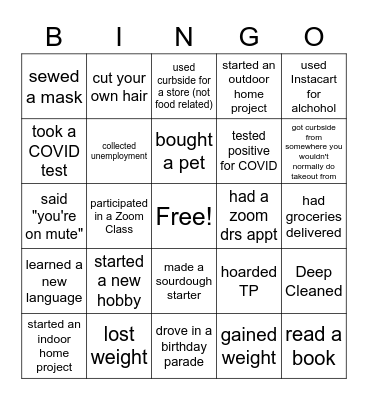 Pandemic Bingo Card