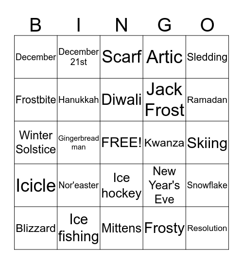 Winter Wonderland Bingo Card