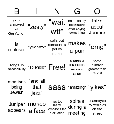 Rachel does things Bingo Card