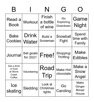 SDN Winter Break Bingo Card