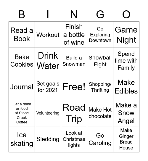 SDN Winter Break Bingo Card