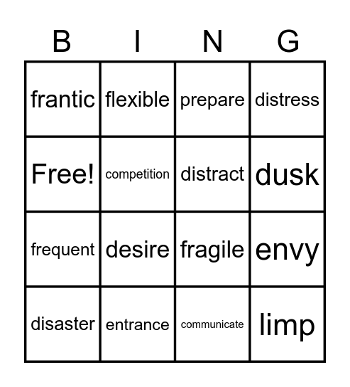 Vocabulary Bingo Card