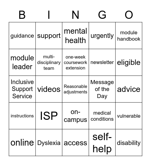 Guidance on ISP Extensions (DC) Bingo Card